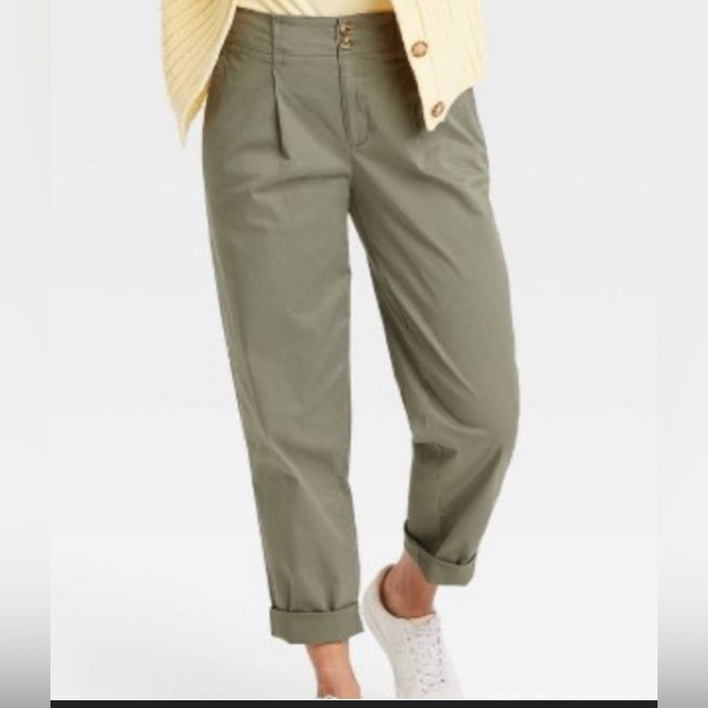 a new day Women's High Rise Pleat Front Tapered Chino Pants Olive Green, 8